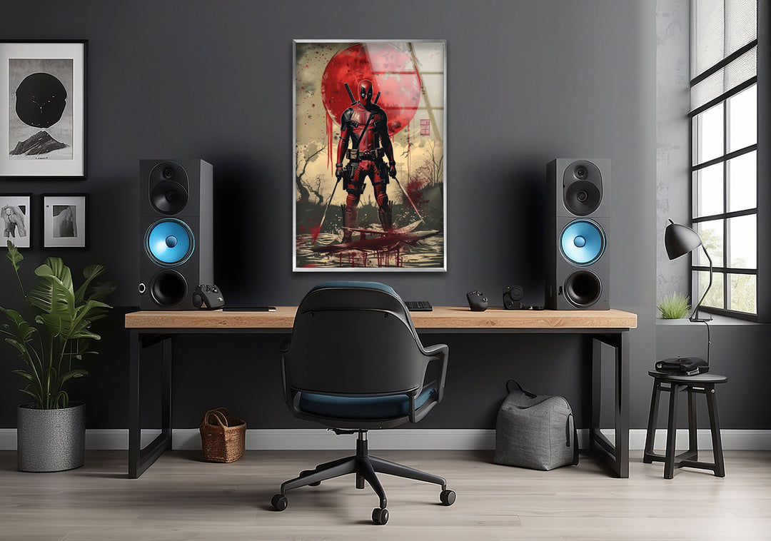 Deadpool Poster Glass Wall Art custom glass photo prints, large glass prints
