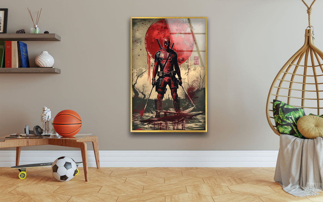 Deadpool Poster Glass Wall Art print picture on glass, Tempered Glass Wall Art
