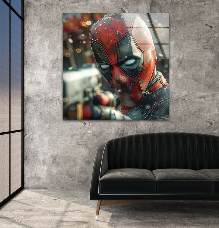 Deadpool Glass Wall Art custom glass photo prints, large glass prints
