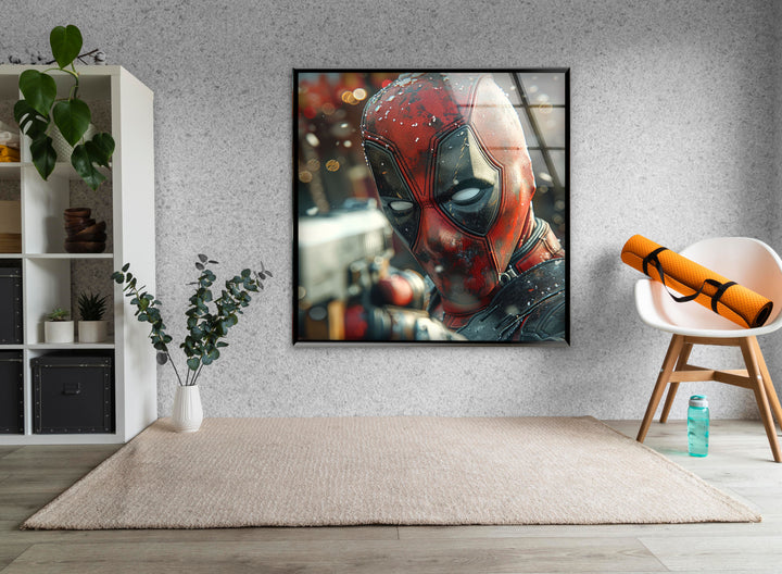 Deadpool Glass Wall Art print picture on glass, Tempered Glass Wall Art
