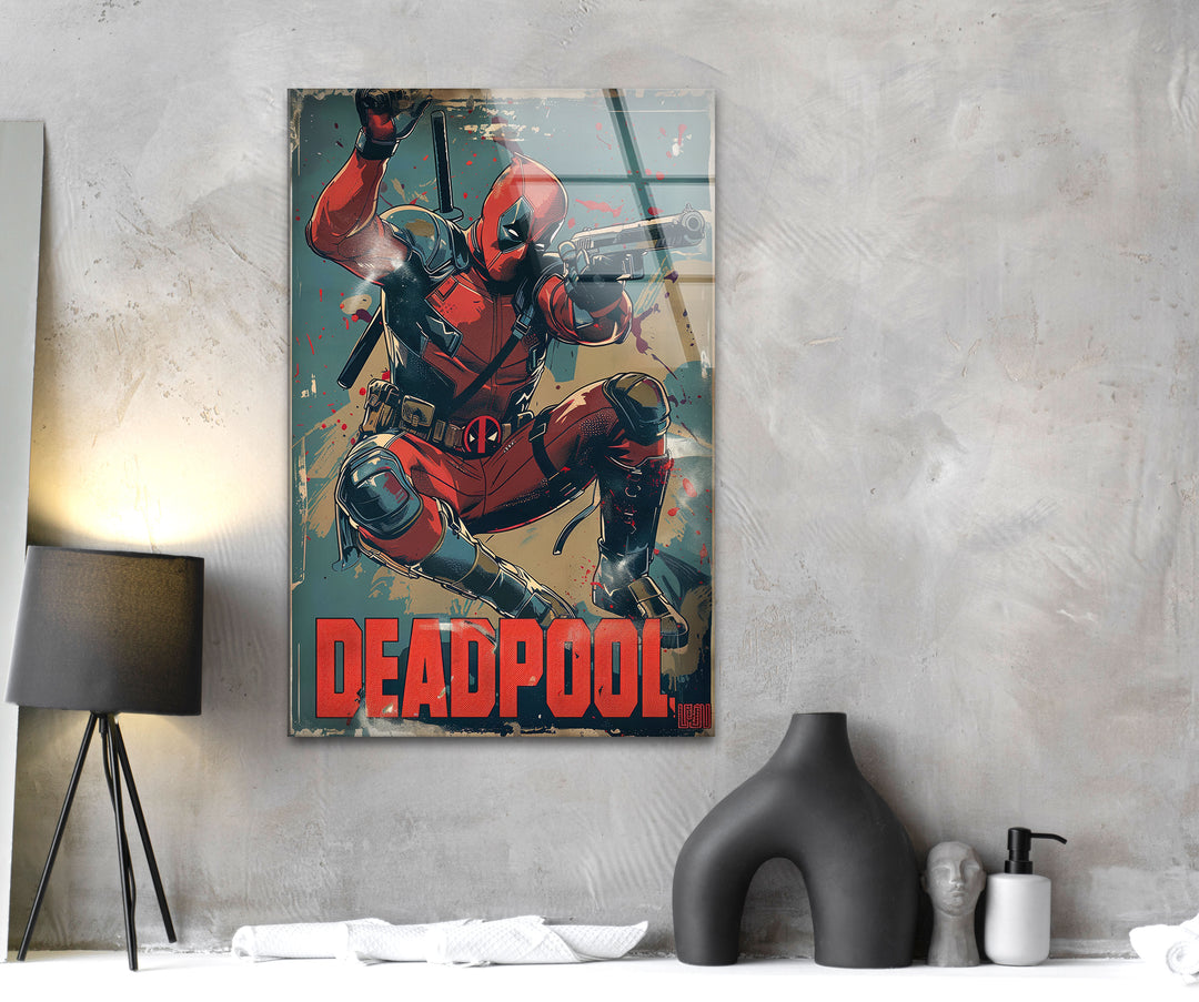 Deadpool Movie Poster Glass Wall Art, glass wall decor, glass wall art decor