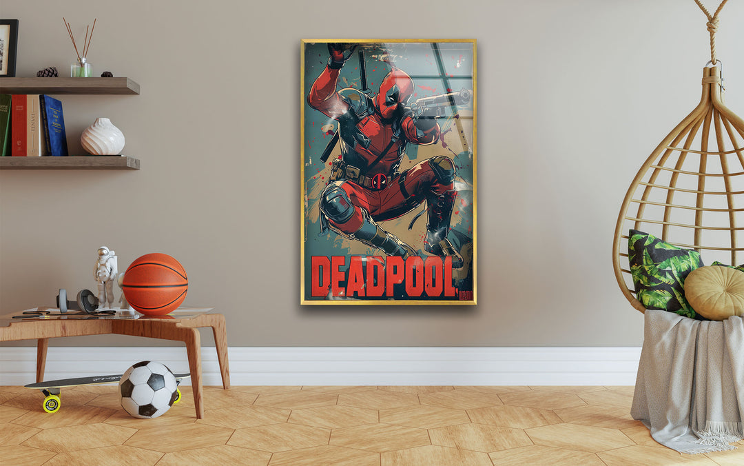 Deadpool Movie Poster Glass Wall Art, glass art painting, glass art for the Wall