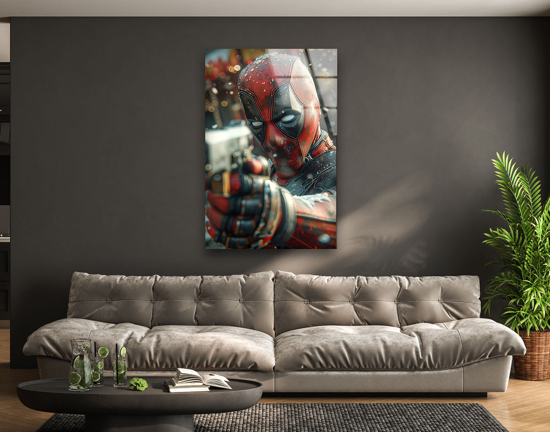 Deadpool Glass Wall Art custom glass pictures, glass art prints
