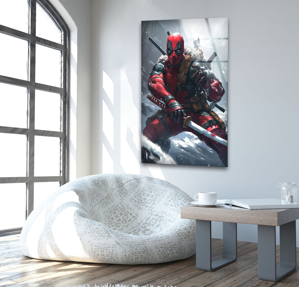 Deadpool Snow Glass Wall Art glass wall decor, glass wall art decor
