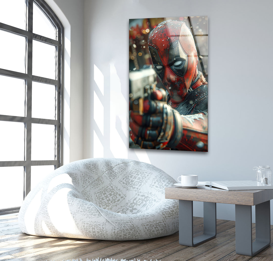 Deadpool Glass Wall Art picture on glass wall art, photos printed on glass
