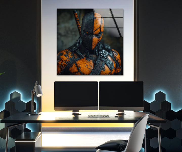 Deathstroke Orange Portrait Glass Wall Art glass pictures for Wall, glass prints wall art
