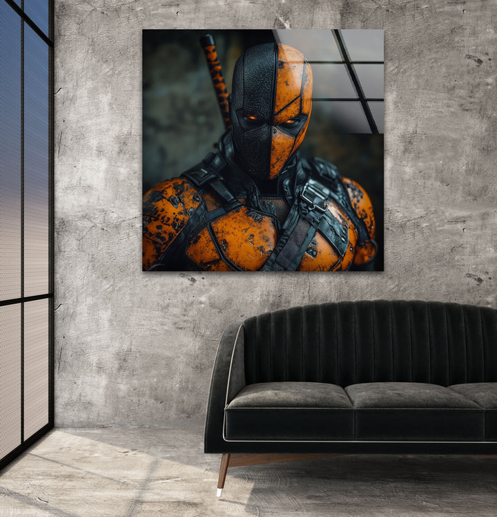 Deathstroke Orange Portrait Glass Wall Art glass photo prints, glass picture prints
