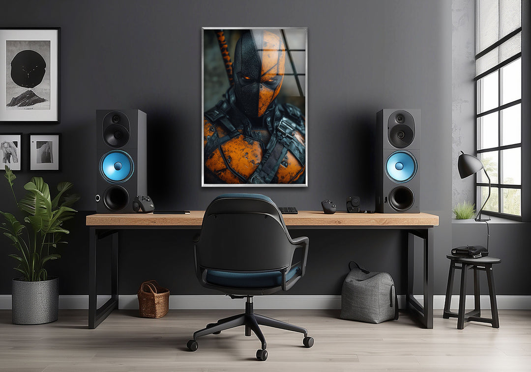 Deathstroke Orange Portrait Glass Wall Art custom glass pictures, glass art prints
