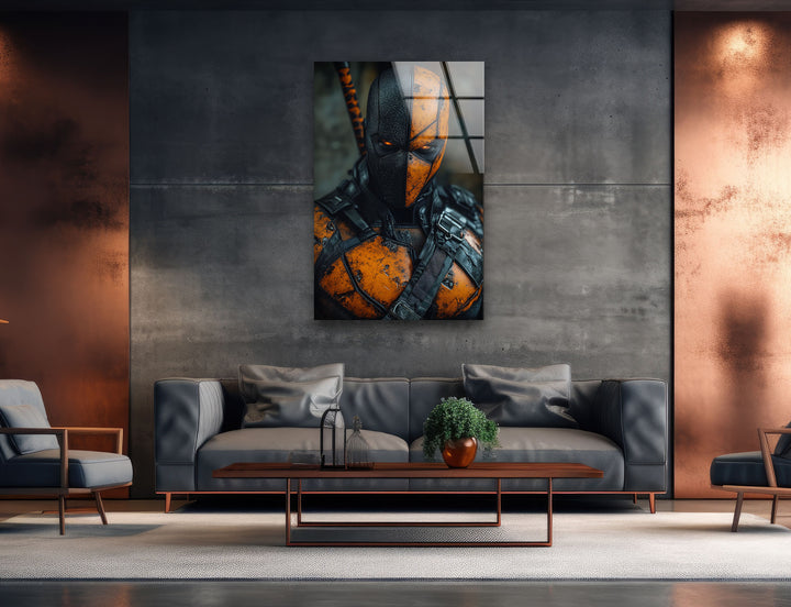 Deathstroke Orange Portrait Glass Wall Art photo print on glass, prints on glass wall art
