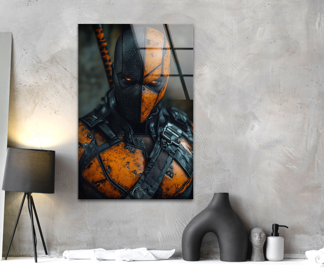 Deathstroke Orange Portrait Glass Wall Art large glass photo prints, glass wall photos
