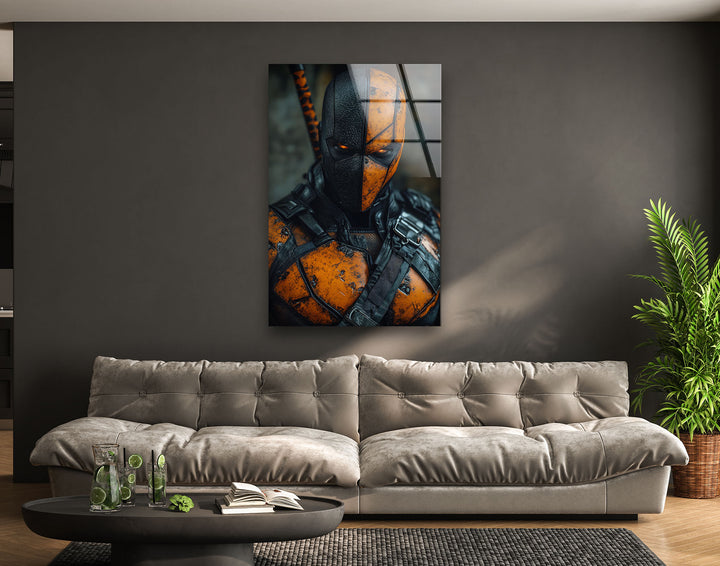 Deathstroke Orange Portrait Glass Wall Art Glass Printing Wall Art, Print photos on glass
