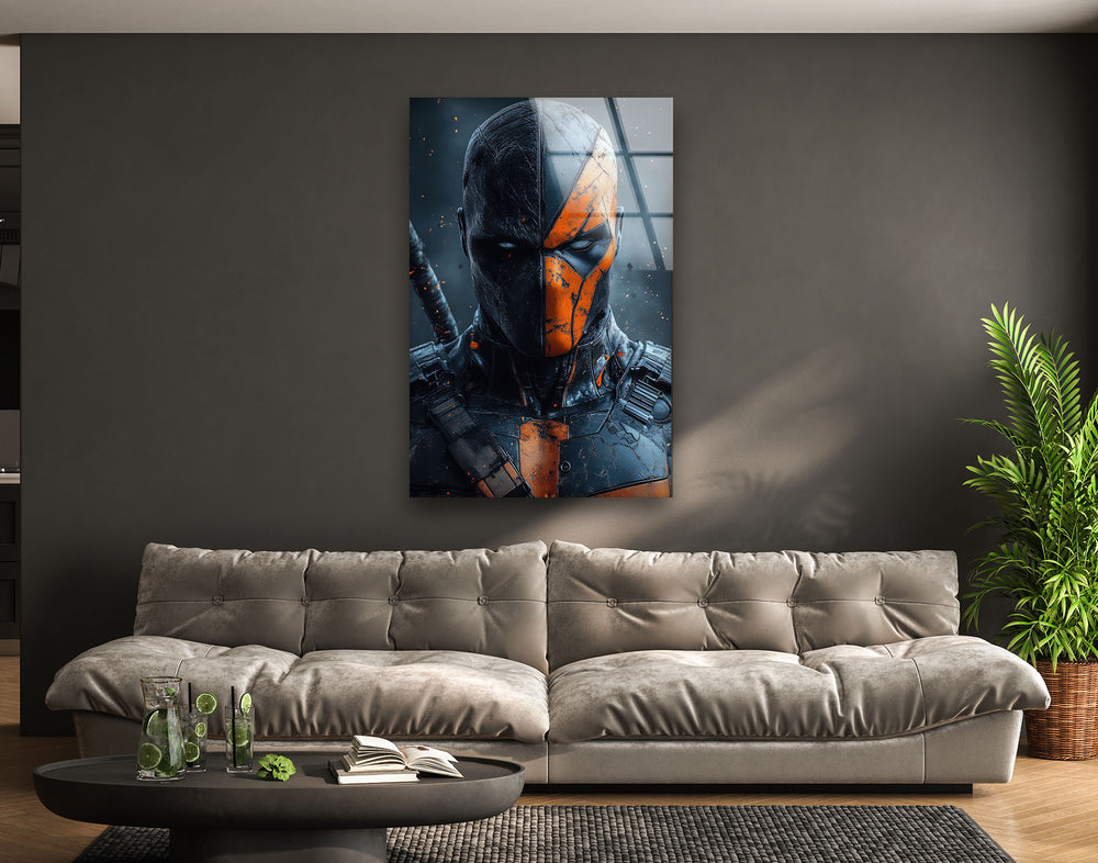 Deathstroke Portrait Glass Wall Art stained glass wall art, stained glass wall decor
