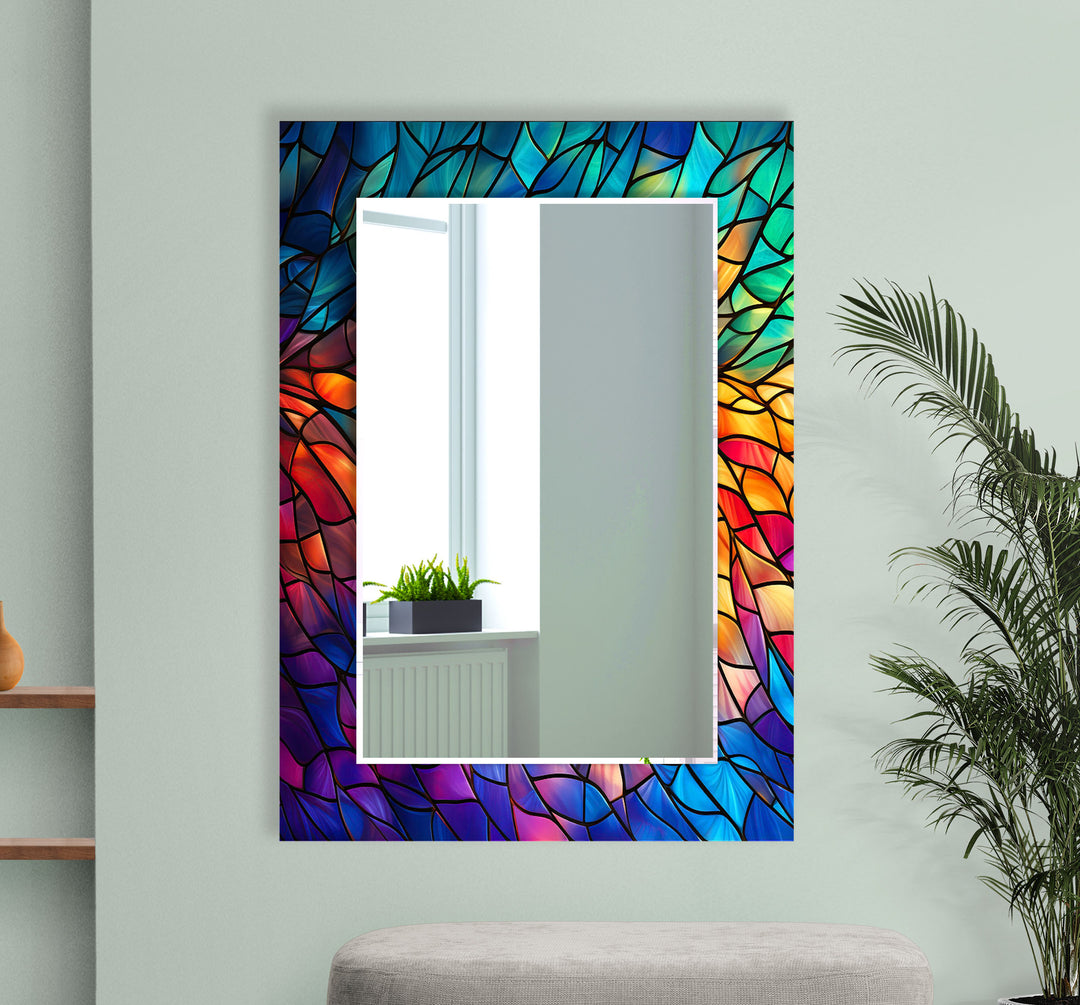 Colorful Stained Round Wall Mirror Large Wall Mirror
