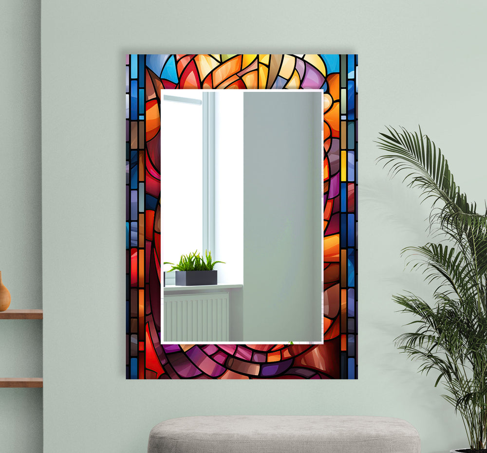 Blue & Orange Stained Wall Mirror Gold Mirror
