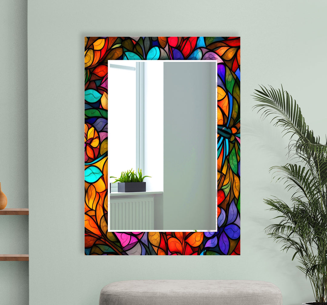 Stained Colorful Leafs Wall Mirror Stained Glass Mirror
