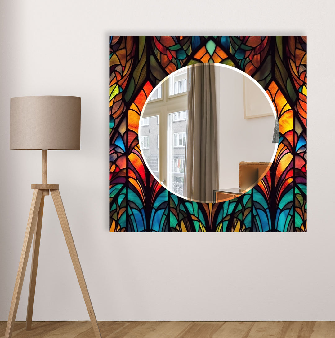 Pattern of Leaves Stained Wall Mirror Mosaic Wall Mirror
