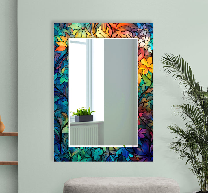 Blue Leaves Stained Wall Mirror Wood Mirror
