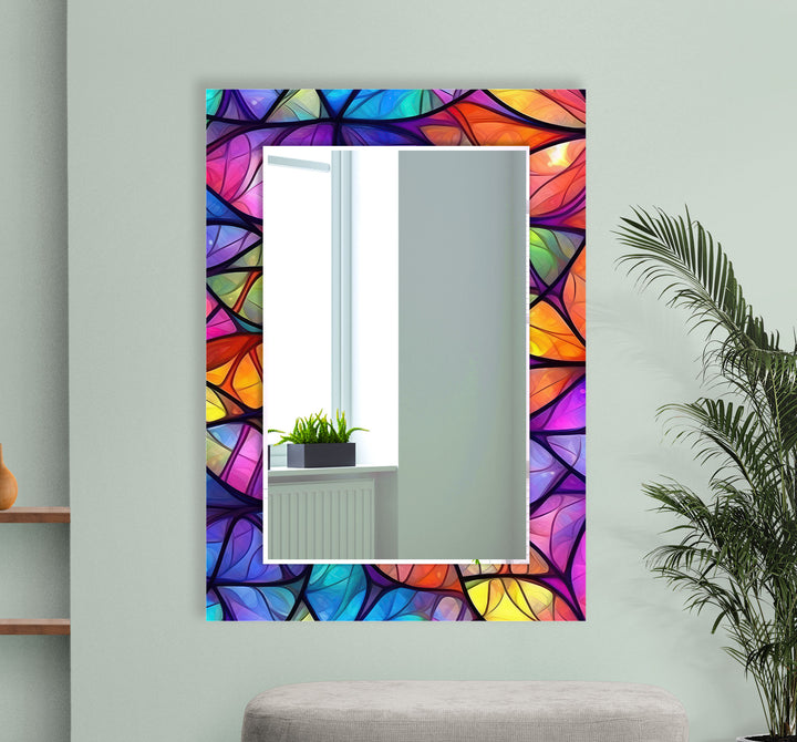 Stained Purple Leafs Wall Mirror Green Mirror	
