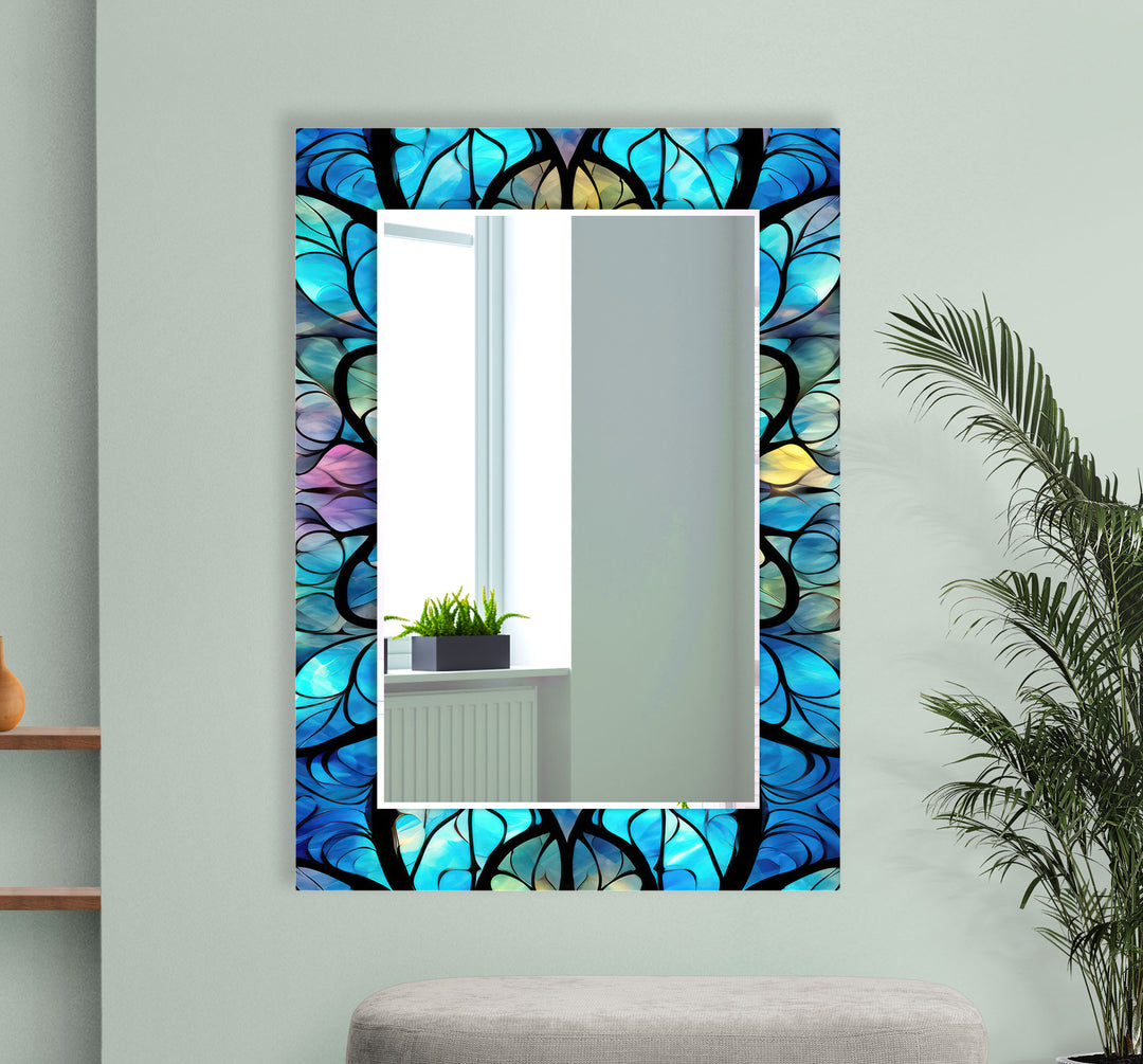 Stained Shiny Blue Wall Mirrors Large Wall Mirror
