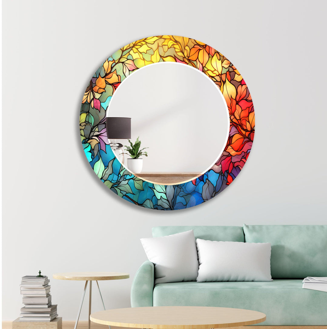 Stained Colorful Trees Wall Mirrors backlit mirror
