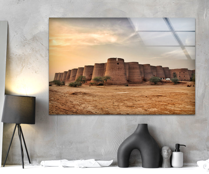 Derawar Fort: Timeless Beauty of the Thar Desert on Glass Wall Art
