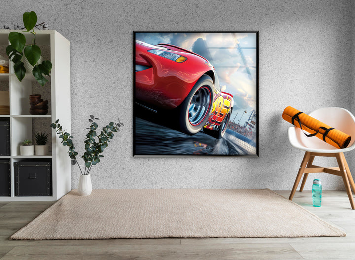 Lightning Mcqueen Glass Wall Art custom glass photo prints, large glass prints
