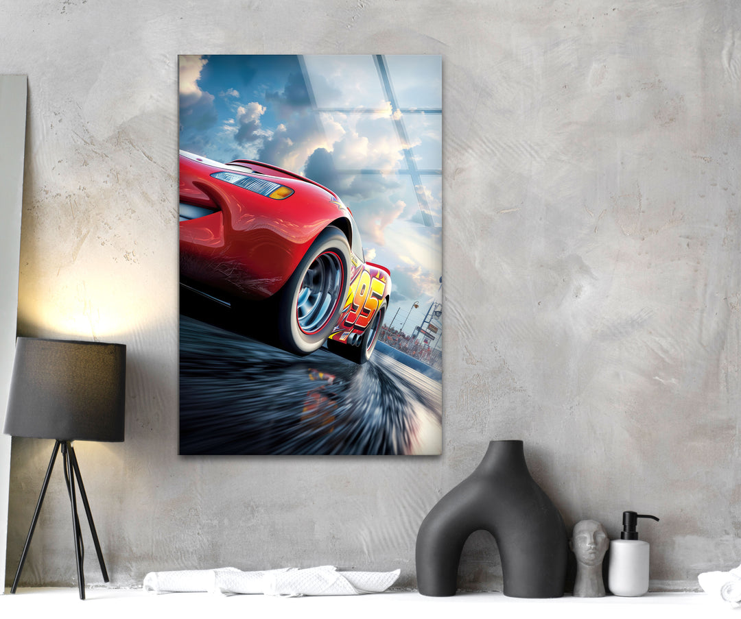 Lightning Mcqueen Glass Wall Art picture on glass wall art, photos printed on glass
