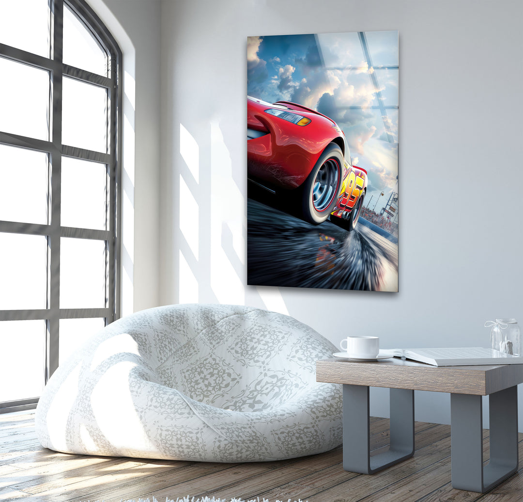 Lightning Mcqueen Glass Wall Art custom glass pictures, glass art prints
