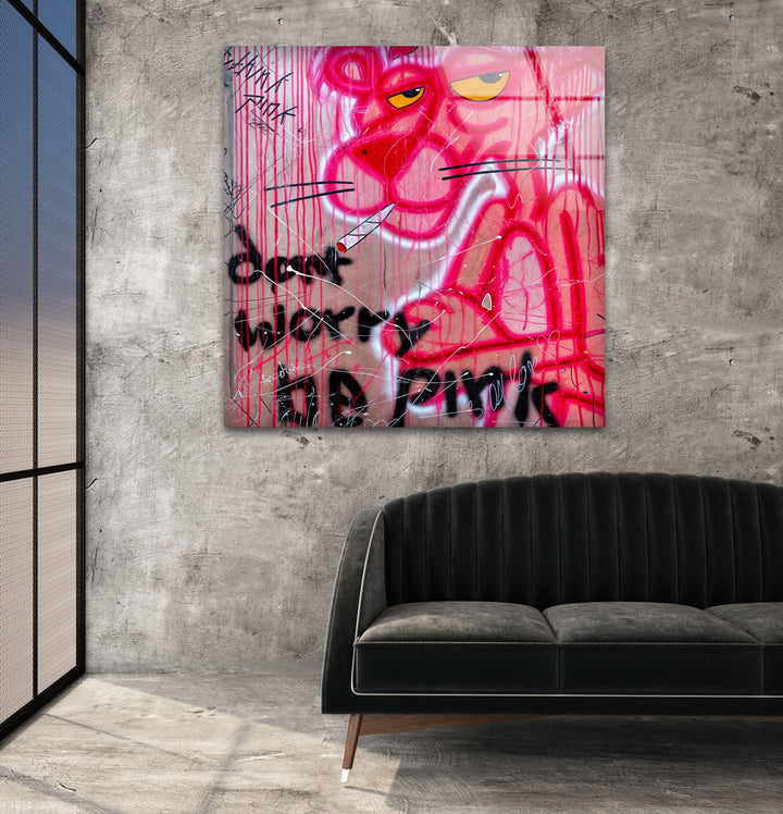 Dont Worry Be Pink Glass Wall Art custom glass pictures, glass art prints
