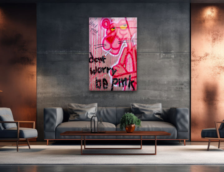 Dont Worry Be Pink Glass Wall Art Glass Printing Wall Art, Print photos on glass
