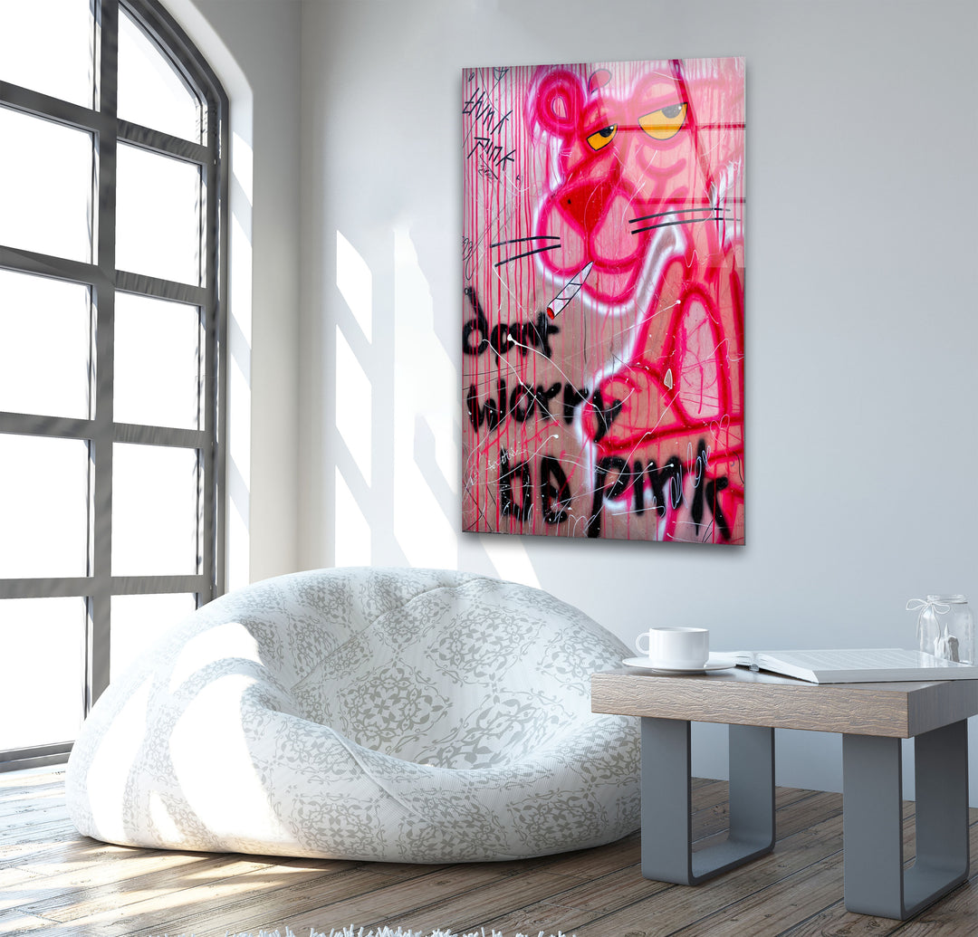 Dont Worry Be Pink Glass Wall Art glass pictures for Wall, glass prints wall art
