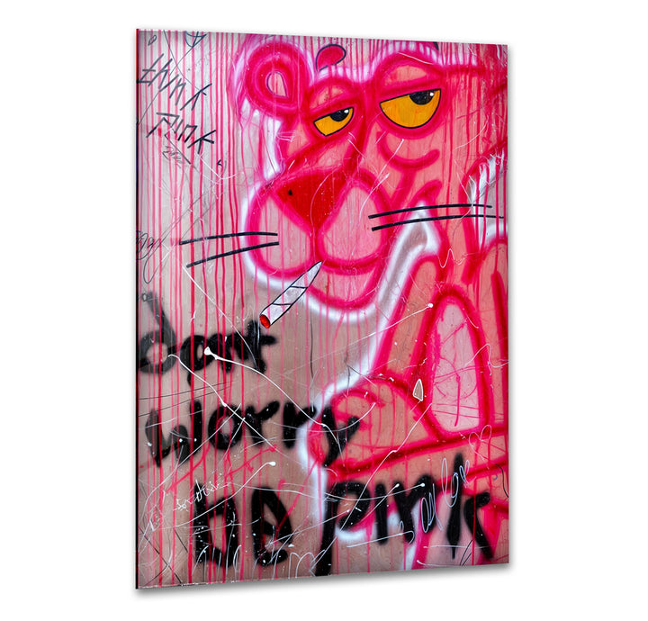 Dont Worry Be Pink Glass Wall Art print picture on glass, Tempered Glass Wall Art
