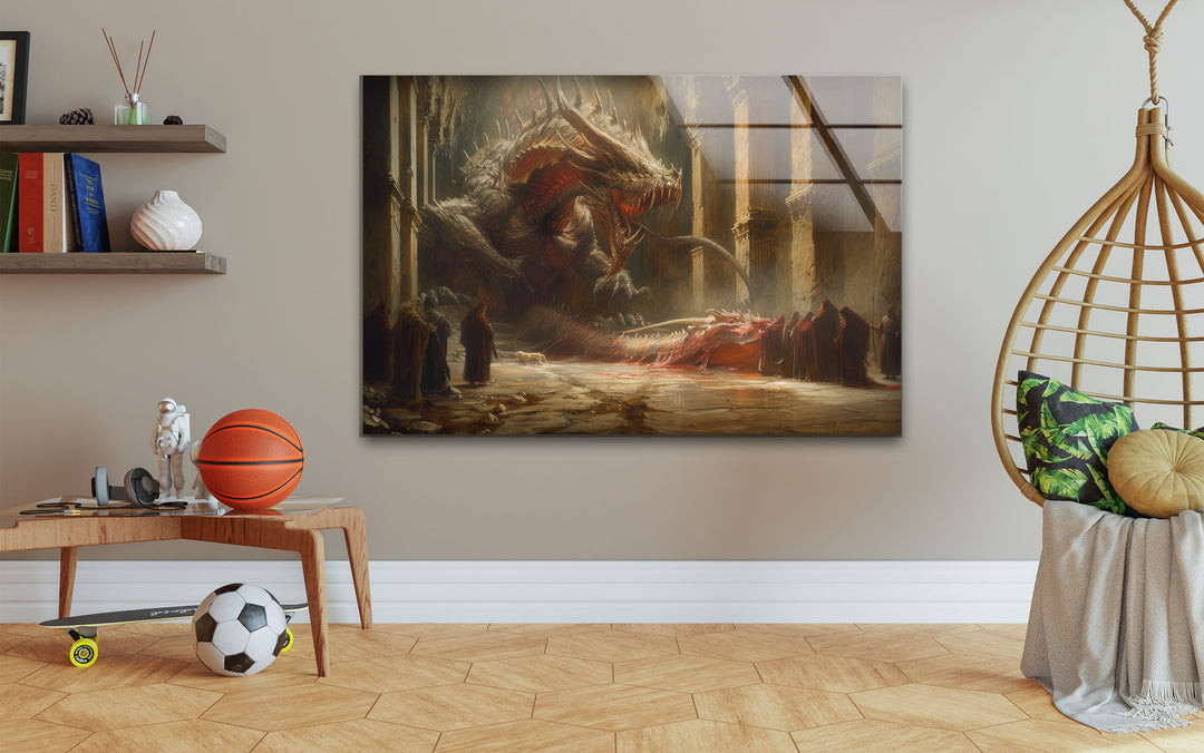 Monstrous Dragon Emerging Glass Wall Art large glass photo prints, glass wall photos
