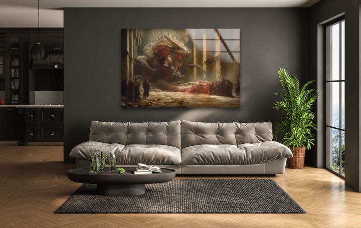 Monstrous Dragon Emerging Glass Wall Art custom glass photo prints, large glass prints
