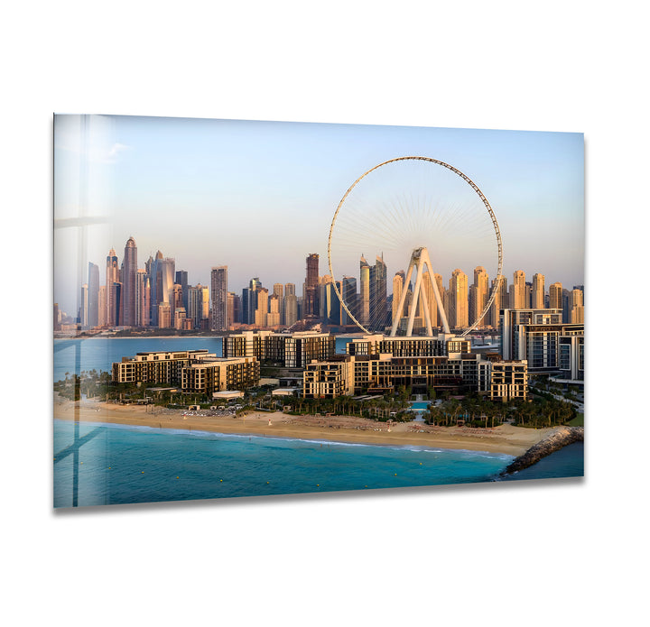 Dubai Skyline with Ain Dubai Ferris Wheel: Iconic Cityscape on Glass Wall Art
