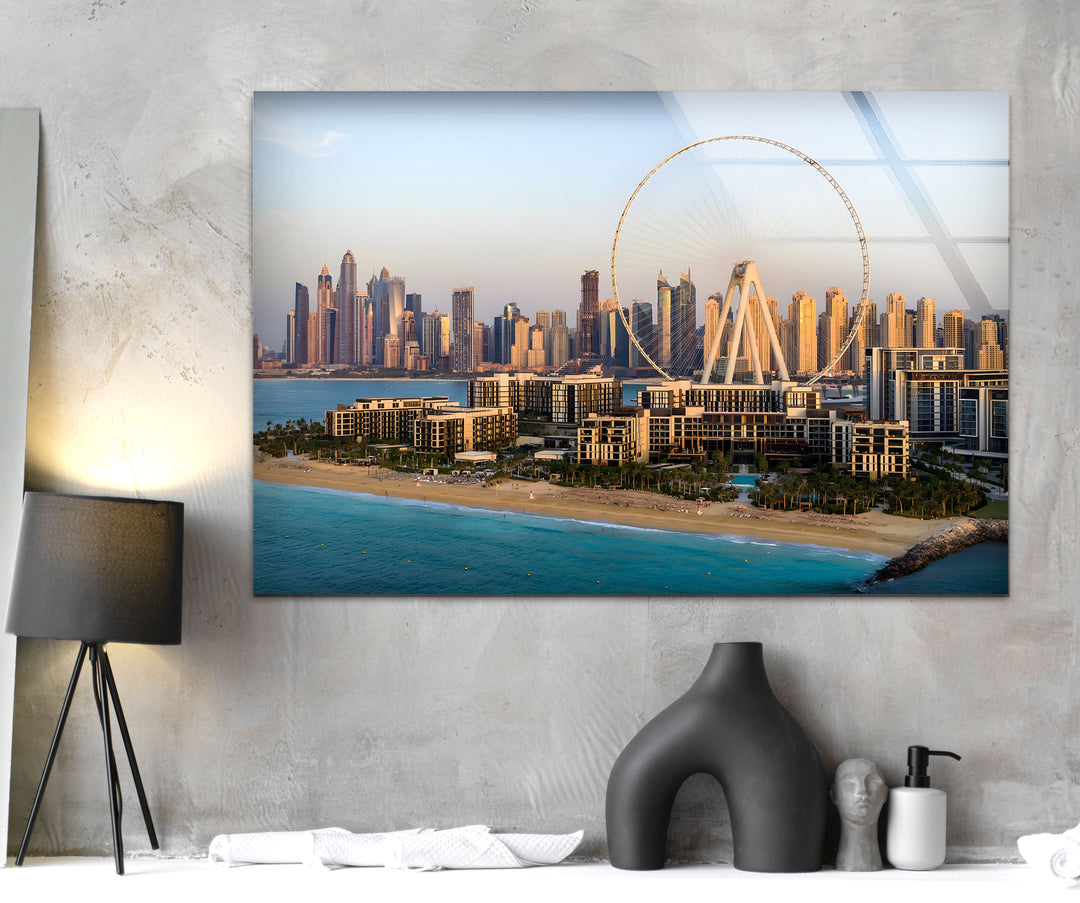 Dubai Skyline with Ain Dubai Ferris Wheel: Iconic Cityscape on Glass Wall Art
