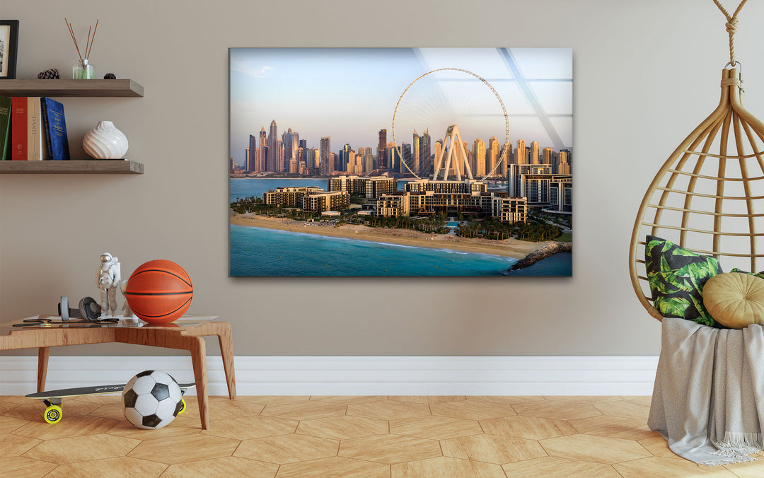 Dubai Skyline: Ain Dubai Ferris Wheel and Modern Architecture on Glass Wall Art
