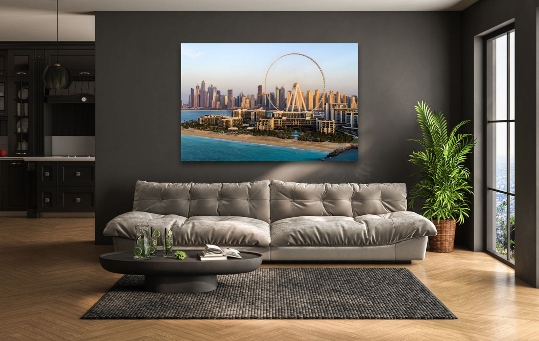 Dubai Skyline: Stunning View Featuring Ain Dubai Ferris Wheel on Glass Wall Art
