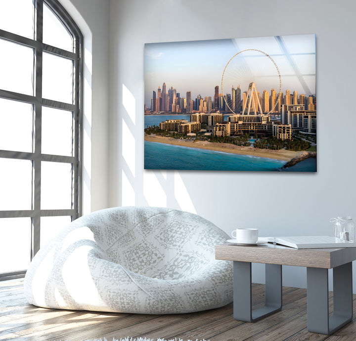 Ain Dubai Ferris Wheel: Breathtaking View of Dubai Skyline on Glass Wall Art
