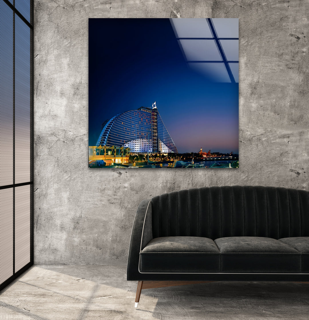 Burj Al Arab: Dubai’s Iconic Landmark at Night on Glass Wall Art
