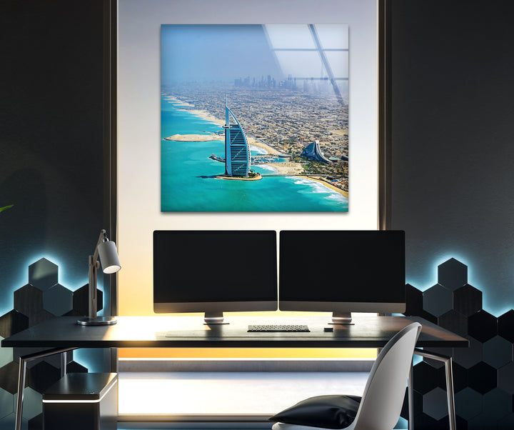 Burj Al Arab: Stunning View of Dubai’s Skyline on Glass Wall Art
