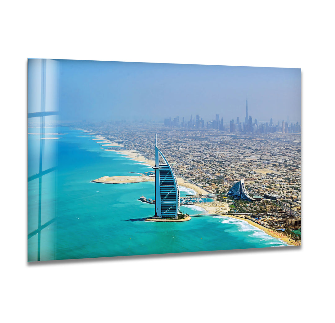 Burj Al Arab and Dubai Skyline: Iconic Cityscape on Glass Wall Art
