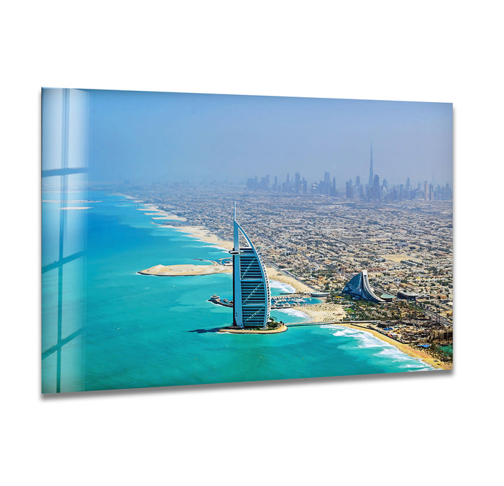 Burj Al Arab and Dubai Skyline: Iconic Cityscape on Glass Wall Art
