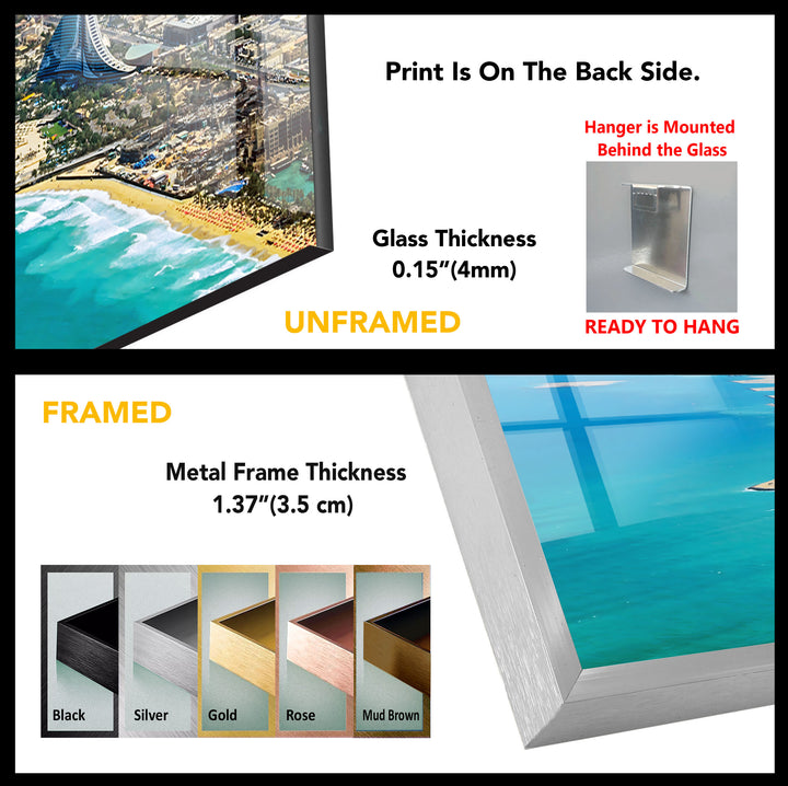 Burj Al Arab and Dubai Skyline: Iconic Cityscape on Glass Wall Art