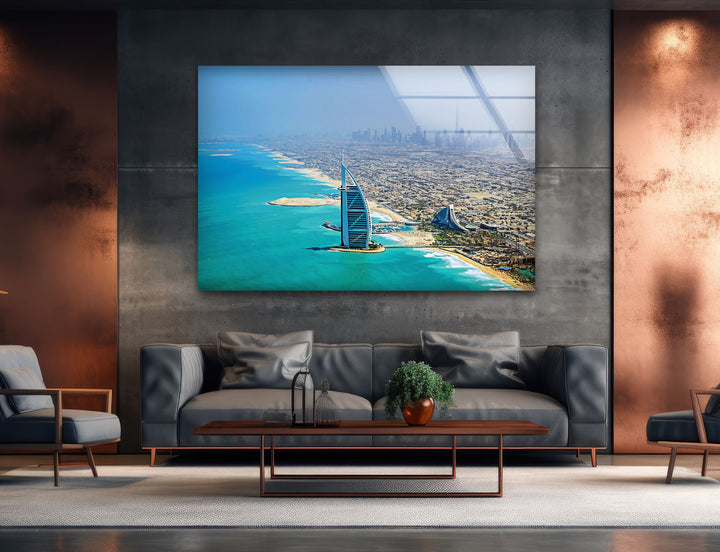 Burj Al Arab and Dubai Skyline: Luxury Cityscape Captured on Glass
