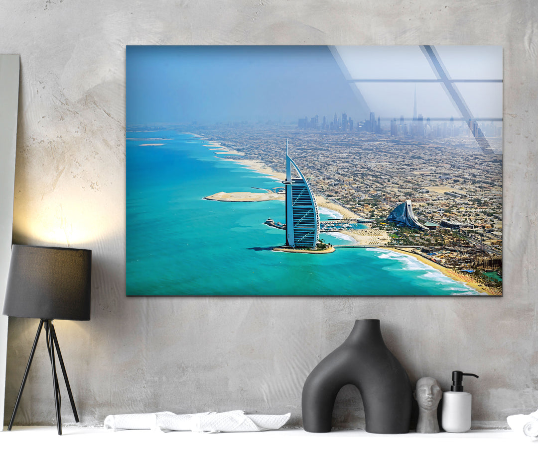 Burj Al Arab and Dubai Skyline: Iconic Cityscape on Glass Wall Art
