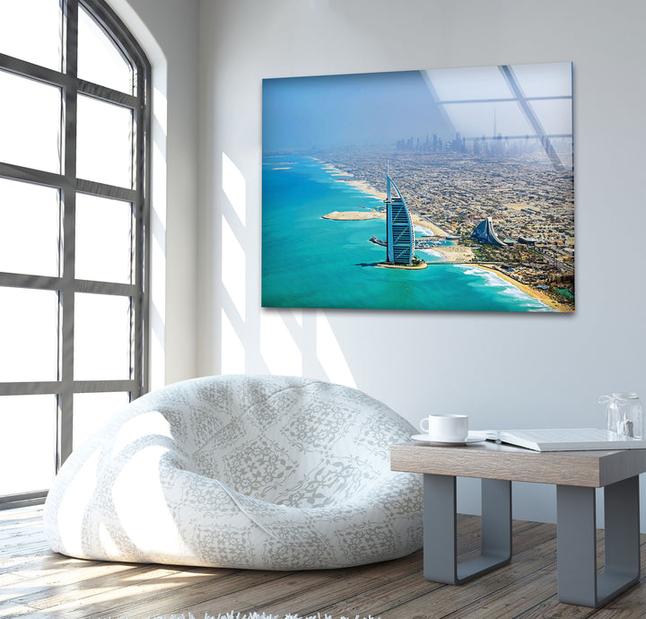 Dubai Skyline and Burj Al Arab: Modern Luxury on Glass Wall Art
