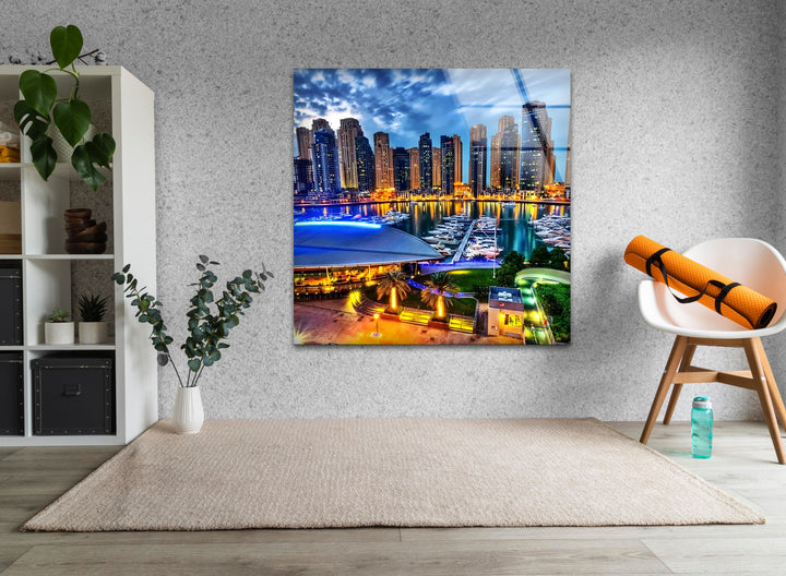 Dubai Marina: Modern Luxury at Night on Glass Wall Art
