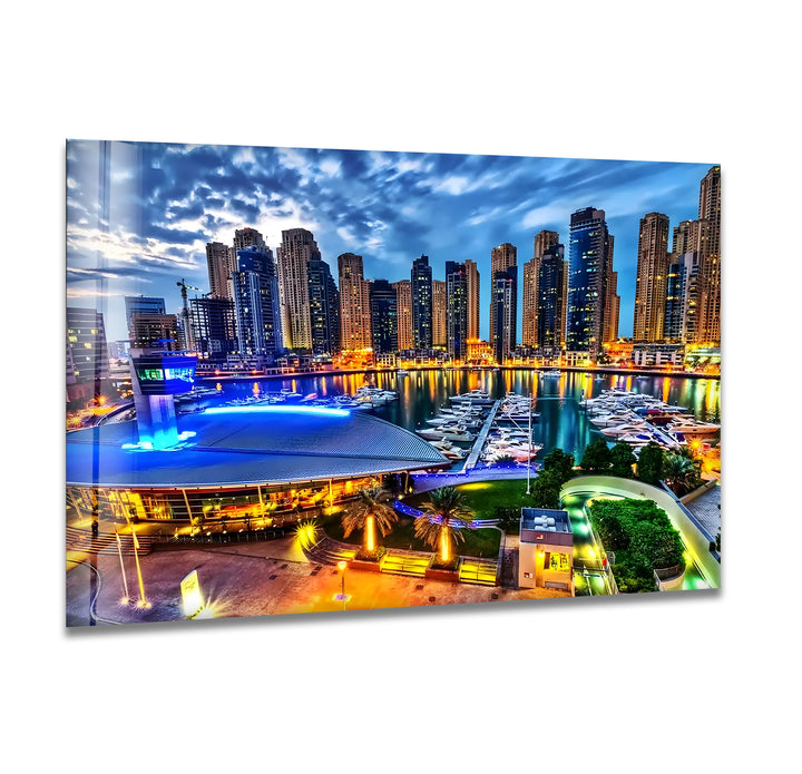 Dubai Marina: Stunning Night View on Glass Wall Art
