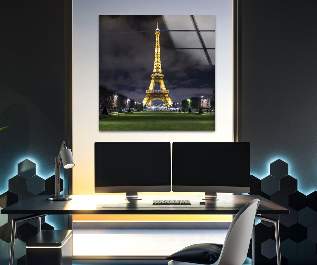 Eiffel Tower: Timeless Beauty Captured at Night on Glass
